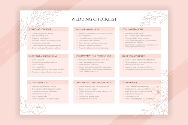 Vector wedding planning checklist template design