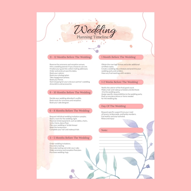 Vector wedding planning checklist template