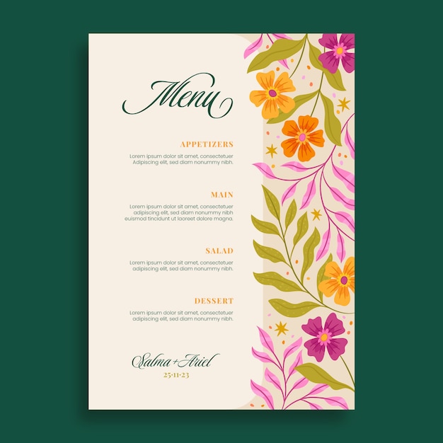 Wedding planning menu template design