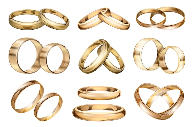 Wedding ring   realistic set icon.