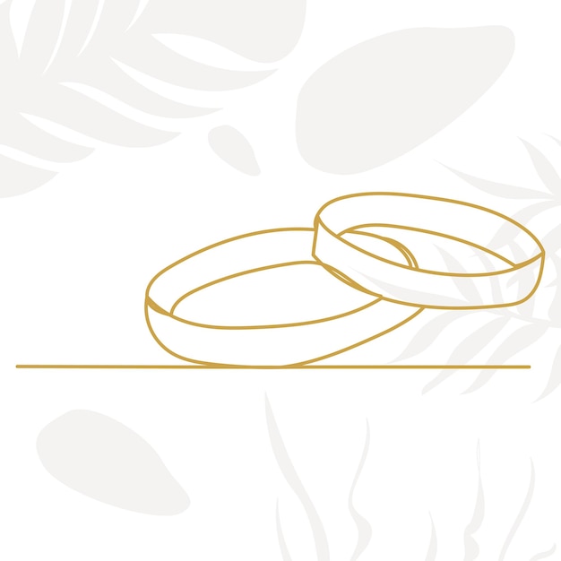 Wedding rings drawing in one continuous line isolated vector