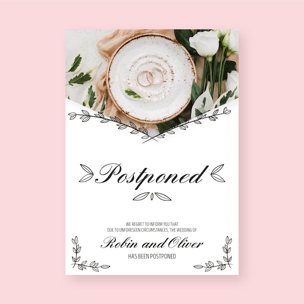 Vector wedding rings postponed card template