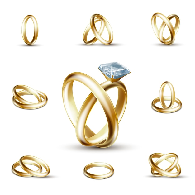 Wedding rings and wedding diamond ring . Golden ring with gemstone