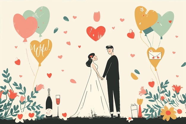 Vector wedding scene features two figures