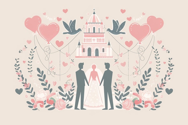 Vector wedding scene two individuals traditional