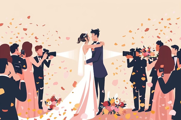 Vector wedding scene unfolds with photographer capturing