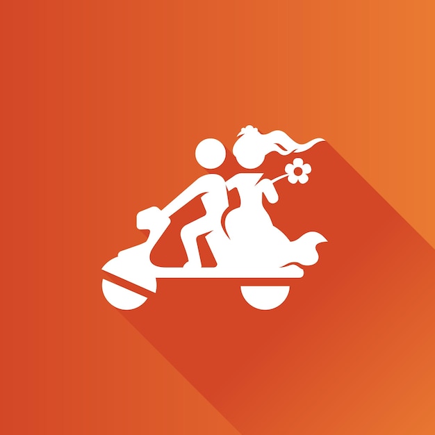 Wedding scooter flat color icon long shadow vector illustration