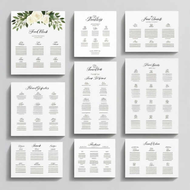 Vector wedding seating chart vector set white background isolated a high quality