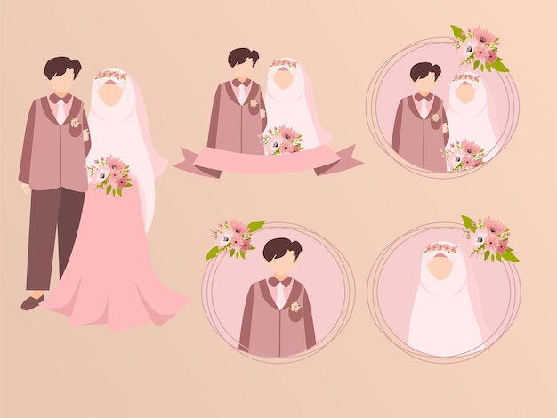 Wedding Set Muslim Illustration For Invitation Card Flat Design