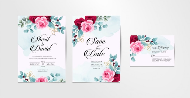 Wedding set pink and blue design free vector