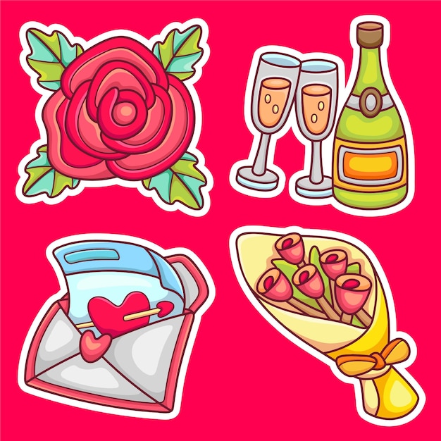 Wedding Sticker Icons Hand Drawn Coloring Vector