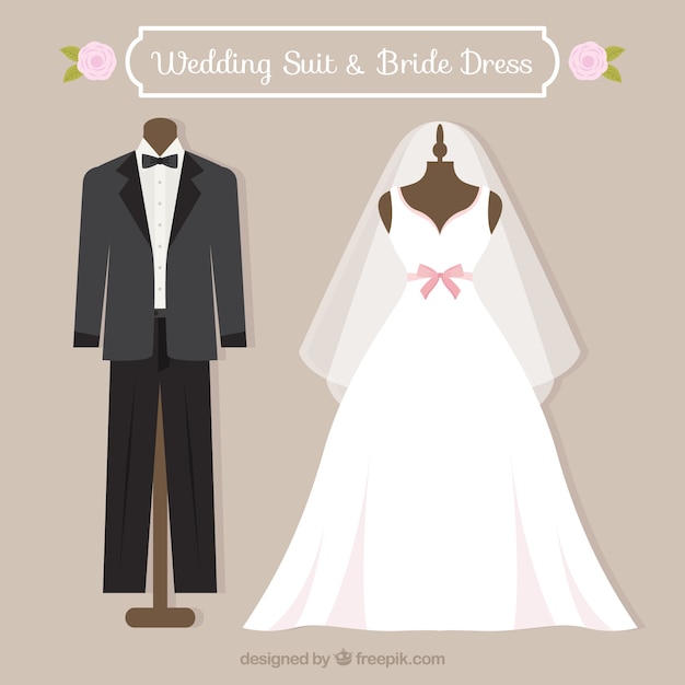 Wedding suit and bride dress