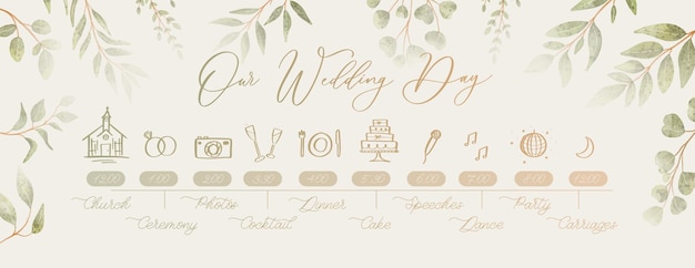 Wedding Timeline menu on wedding day Our wedding day calligraphy inscription