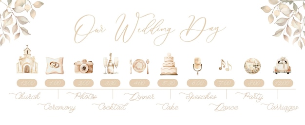 Vector wedding timeline menu on wedding day our wedding day calligraphy inscription