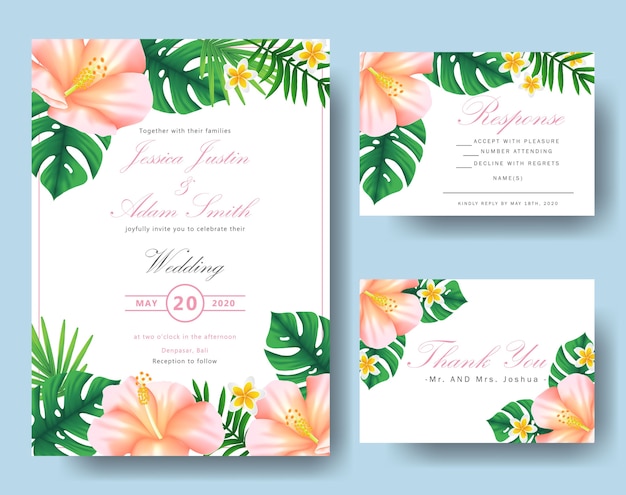 Vector  wedding tropical floral invitation 