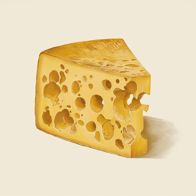 Vector a wedge of yellow cheese with numerous holes of varying sizes