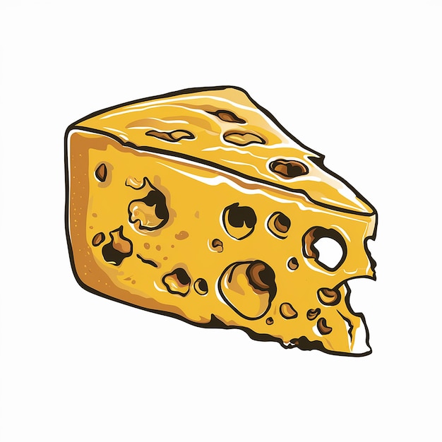 Vector a wedge of yellow cheese with numerous holes of varying sizes