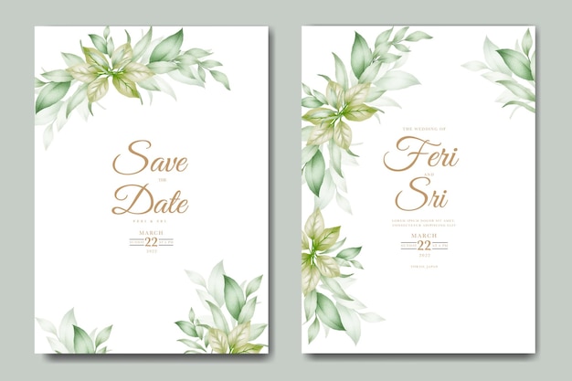 weding invitation card with leaves watercolor