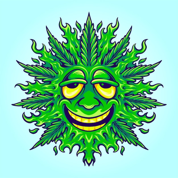 Weed leaf cute emoji smile illustrations