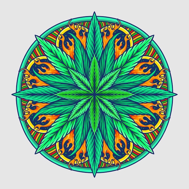 weed leaf mandala cannabis vector illustration