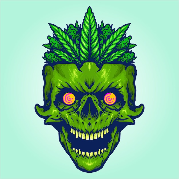 Weed leaf skull head monster illustrations