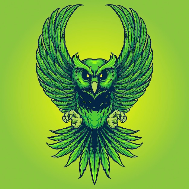 Weed Owl Leaf Cannabis Vector illustrations for your work Logo, mascot merchandise t-shirt, stickers and Label designs, poster, greeting cards advertising business company or brands.