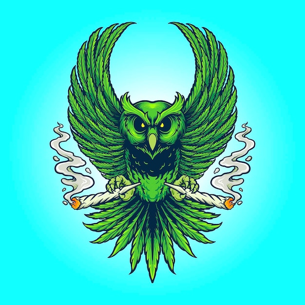 Weed Owl Smoking Cannabis Vector illustrations for your work Logo, mascot merchandise t-shirt, stickers and Label designs, poster, greeting cards advertising business company or brands.