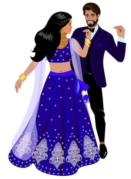 Vector weedding indian romantic couple