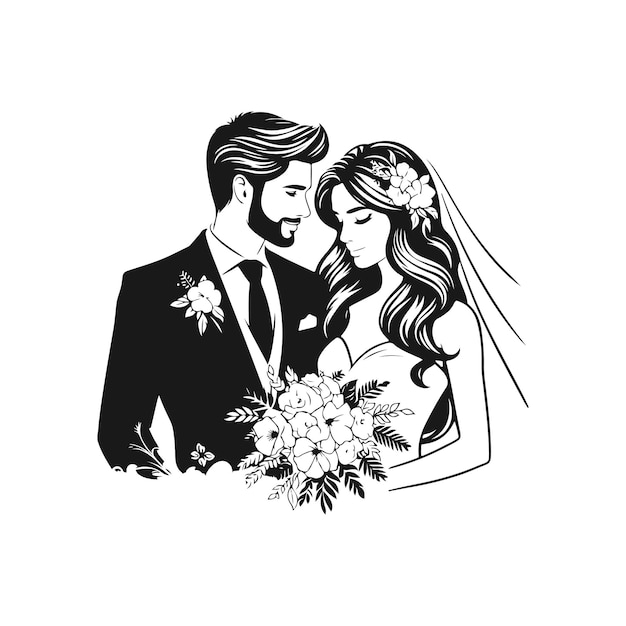 Vector weeding husband wife romantic couple and kissing couple silhouette vector design