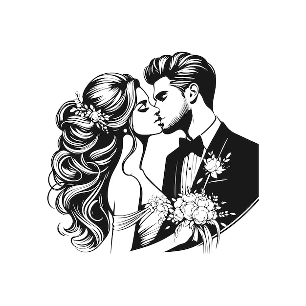 Vector weeding husband wife romantic couple and kissing couple silhouette vector design