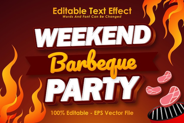 Weekend Barbeque Party Editable Text Effect 3 Dimension Emboss Cartoon Style