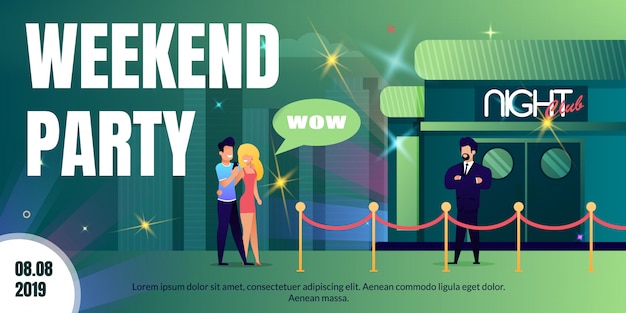 Weekend Party in Nightclub Flat Vector Ad Poster