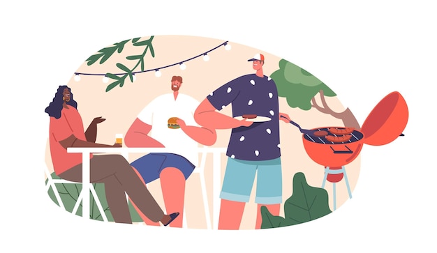 On Weekends Characters Gather For A Relaxing Barbecue Savoring Grilled Delights Laughter And Quality Time Enjoying A Welldeserved Break From Their Busy Routines Cartoon People Vector Illustration