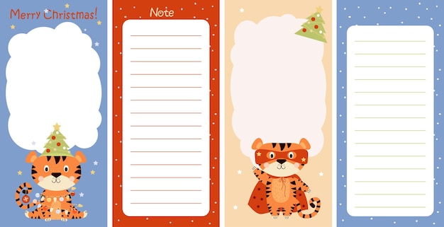 Weekly or daily planner note paper todo list Merry Christmas with winter tiger and christmas tree