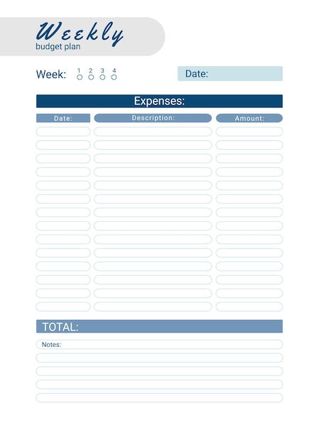 Weekly personal monthly budget planner vector illustration