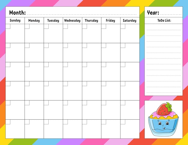 Weekly planner Bright colorful blank printable template Birthday theme