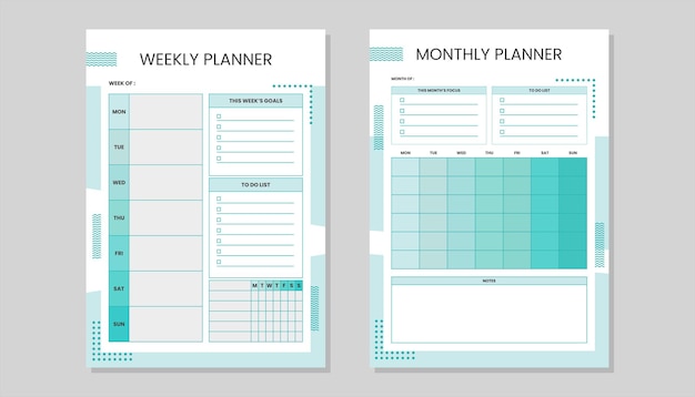 Vector weekly planner and monthly planner template