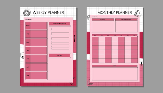 Vector weekly planner and monthly planner template