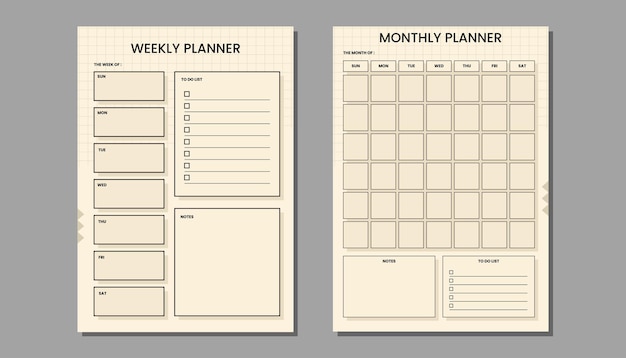 Vector weekly planner and monthly planner template