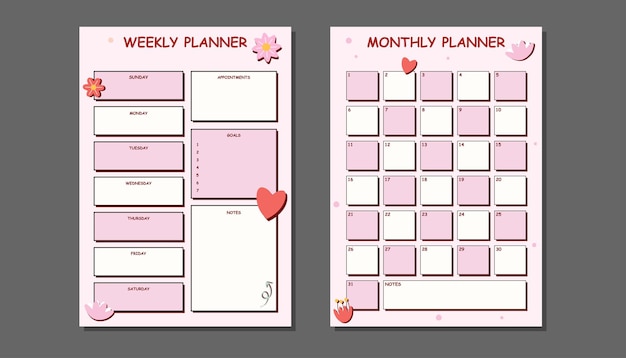 Weekly planner and monthly planner template