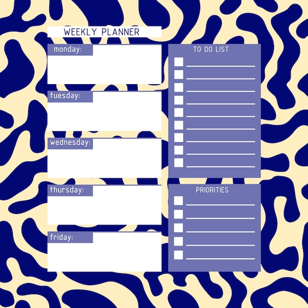 Weekly planner template A planner for week organization of time with abstract background