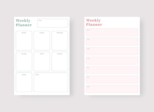 Weekly planner template Set of planner and to do list Modern planner template set