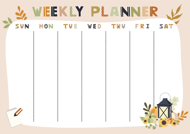 Weekly planner template Vector illustration with autumn elements