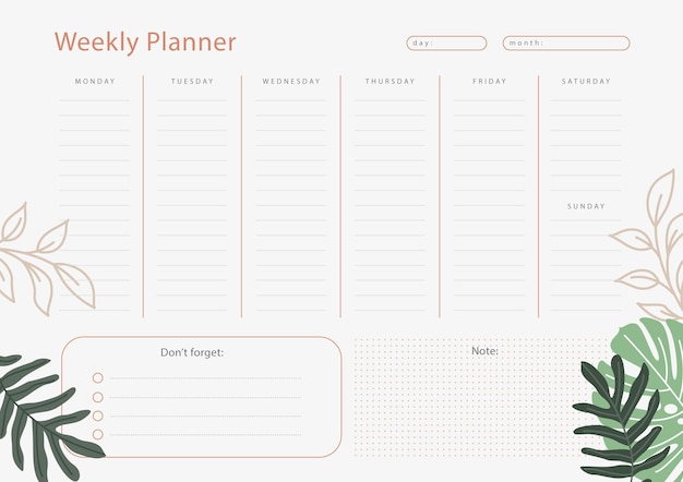 Vector weekly planner template