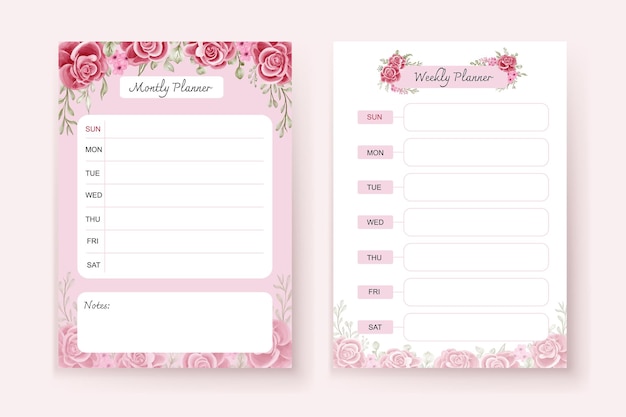 Weekly planner todo list Pink rose flower