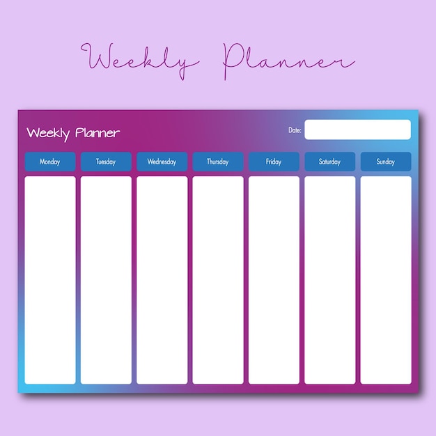 Weekly Planner using purple and blue gradient background