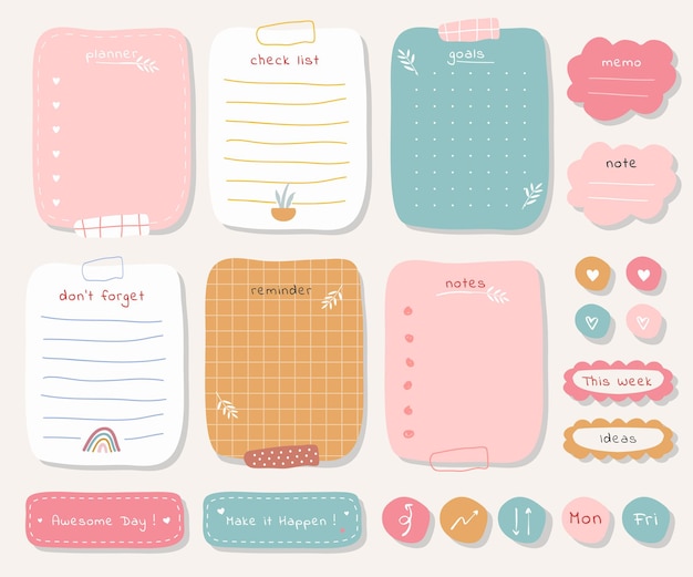 Weekly planner with cute illustration pastel theme graphic for journaling, sticker, and scrapbook.