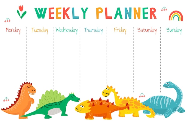 A weekly planner with dinosaurs on it