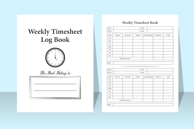 Weekly timesheet log book KDP interior Time management and employee work timer notebook template KDP interior journal Weekly timesheet notebook and business time management journal interior