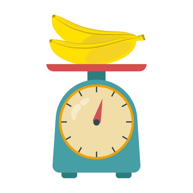 Weighing banana on kitchen scales.